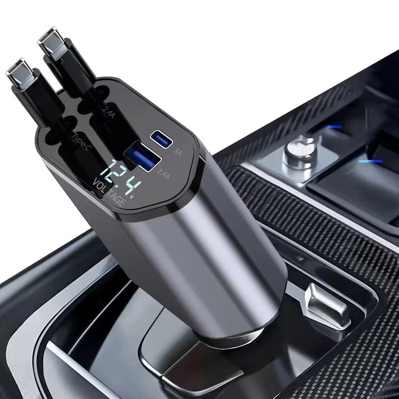 Bluejw Hot Selling 4-in-1 Retractable Car Charger Adapter - LED Digital Display, Smart Quick Fast Automobile Charging Station - Image 3